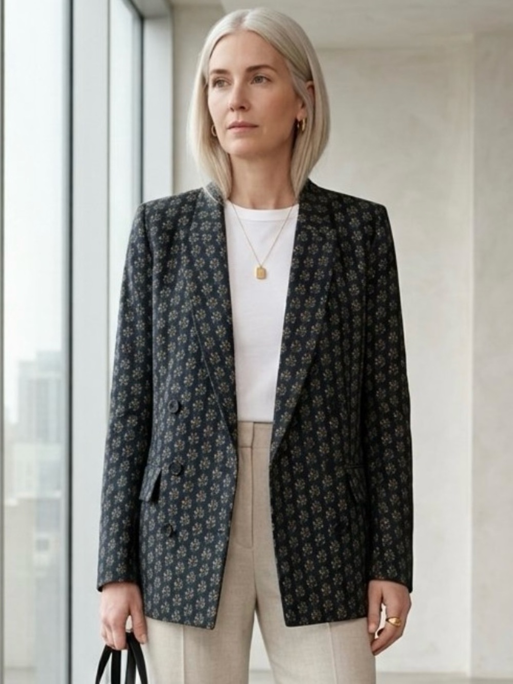 H&M Black Floral Double-Breasted Women's Blazer Size 10